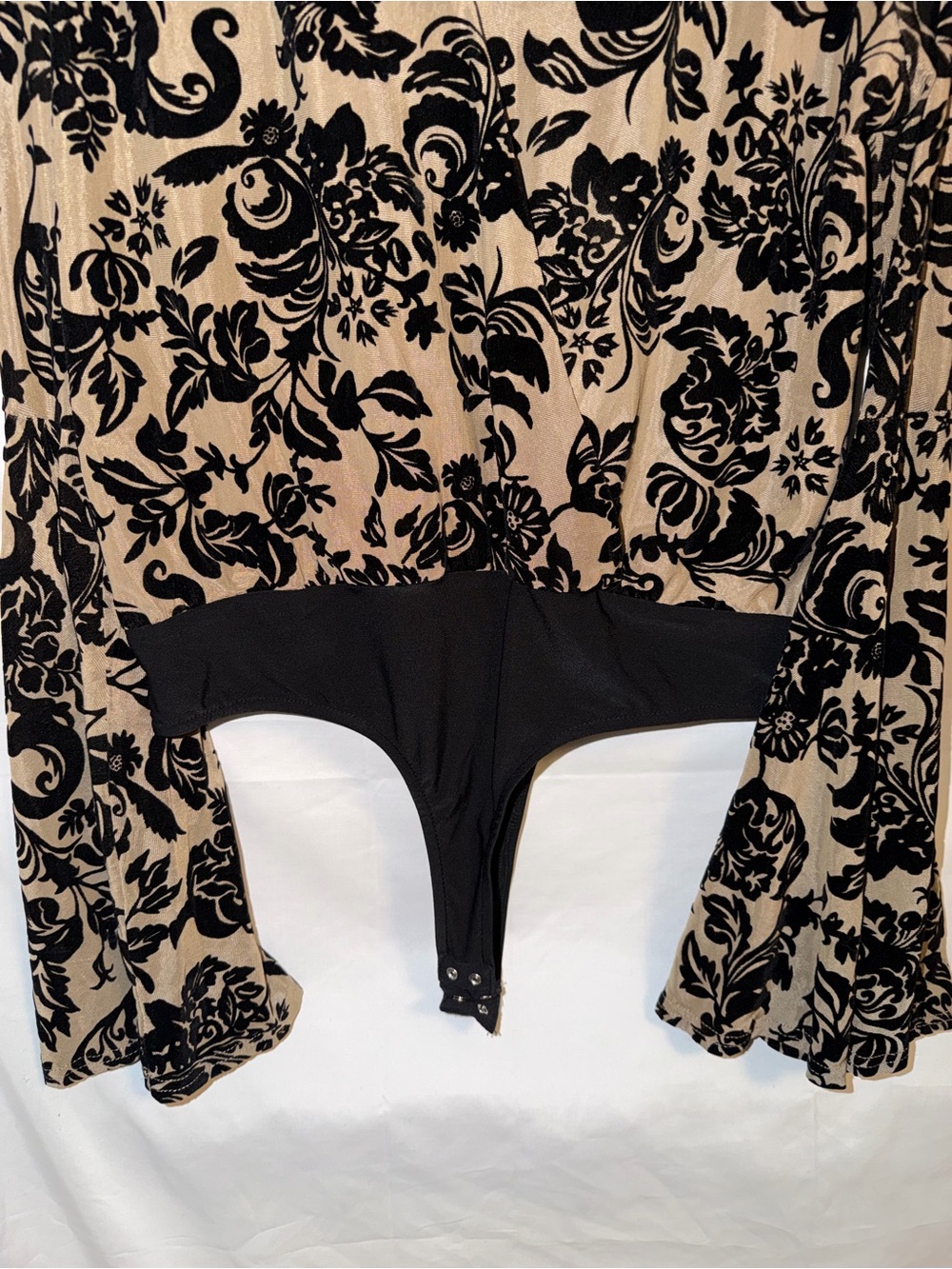 Beige & Black Floral Velvet Flocked Bodysuit - Picture 3 of 4